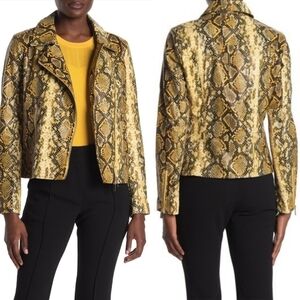 T TAHARI Snake Print Faux Leather Moto Jacket S